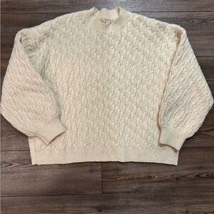 POL Cream Cable Boutique Knit Sweater Gold Sequins Cozy Soft Pullover Size L